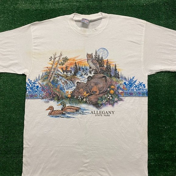 All Sport Other - Vintage 90s Allegany State Park Wildlife T-Shirt White XL Single Stitch Nature